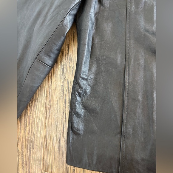 J.G. Hook Black Leather Jacket Womens Lg Button Front Purple Lined Classic Chic - Picture 12 of 15